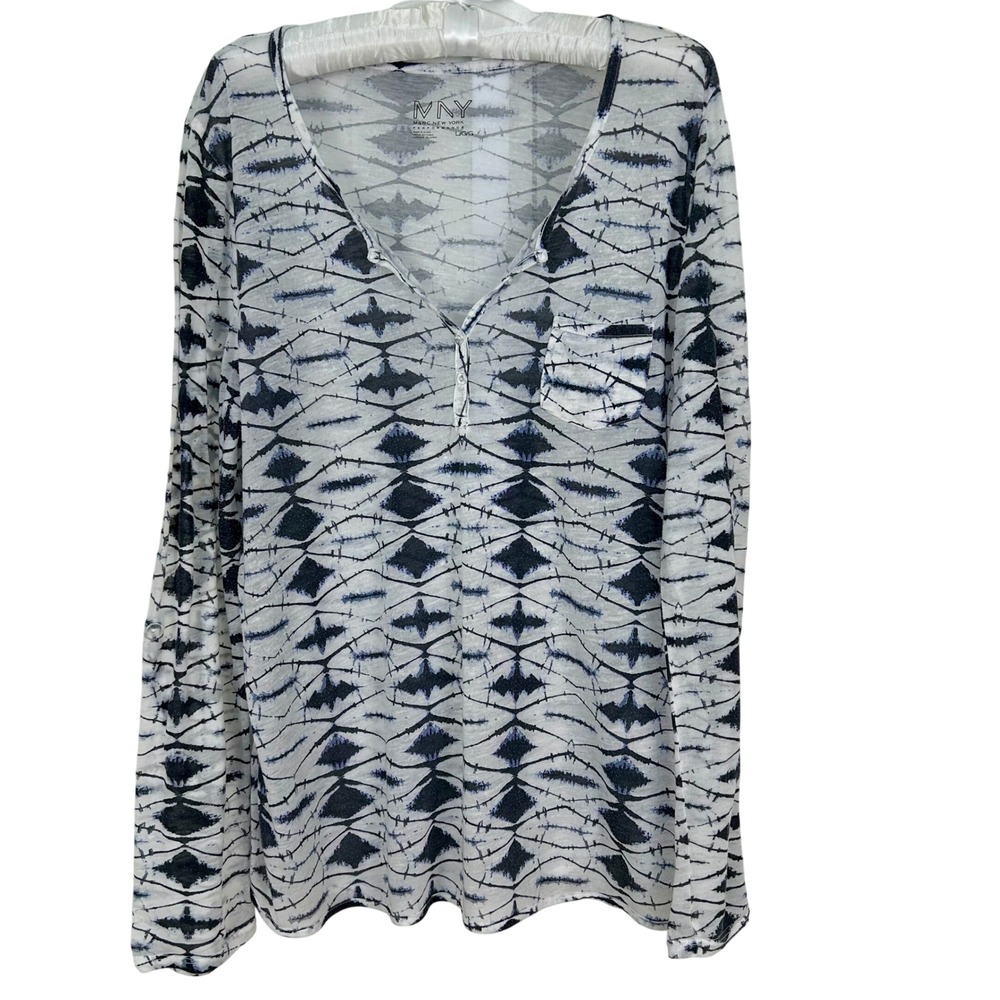 Marc New York Performance L/G Long Sleeve‎ Top Shirt Tie Dye V Neck Semi Sheer